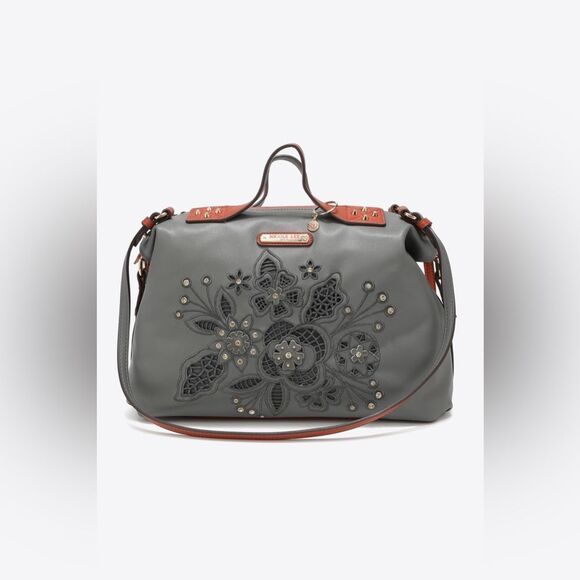 Nicole Lee USA Evolve Vegan Leather Handbag with Lazer Cut Flowers Floral - Picture 14 of 16